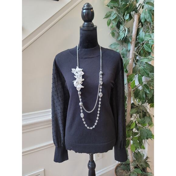Vince Camuto Sweater Women's XXL Black Sheer Sleeve Textured Dot Knit Pullover - Picture 1 of 11